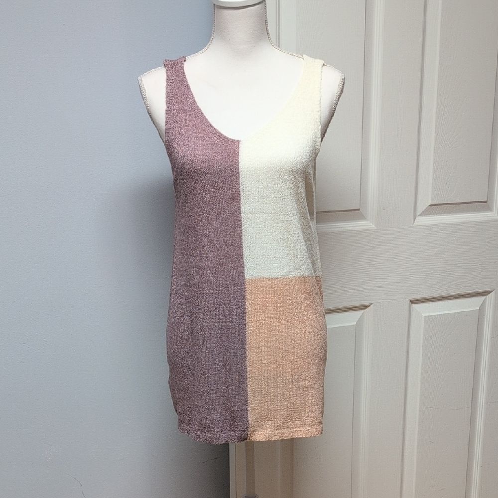 Colorblock Knit Tank Top Sweater Mauve, Peach, Cream Size L